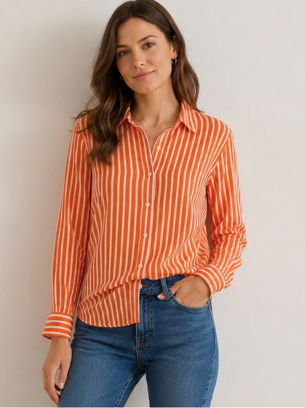 Lauren Ralph Lauren Orange Striped Cotton Button-Up Shirt S